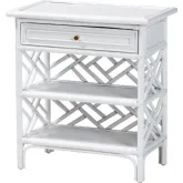 Tiaret 1 Drawer Nightstand w/ Shelves in White Natural Rattan