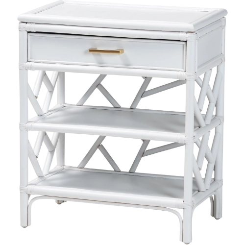 Daina 1 Drawer Nightstand with Open Shelves in White Natural Rattan
