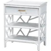 Daina 1 Drawer Nightstand with Open Shelves in White Natural Rattan
