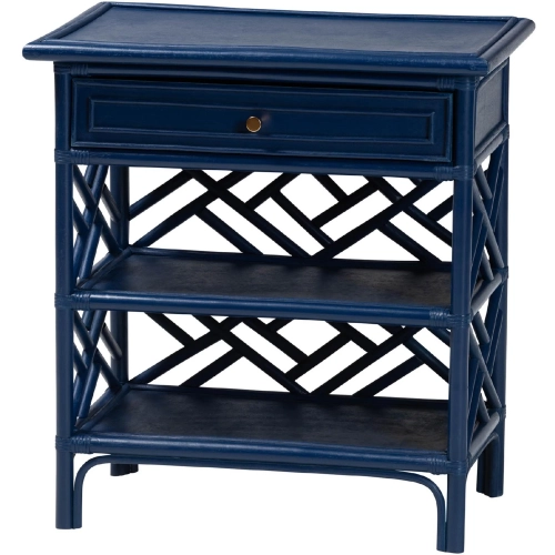 Tiaret 1 Drawer Nightstand with Shelves in Blue Natural Rattan