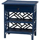 Tiaret 1 Drawer Nightstand with Shelves in Blue Natural Rattan