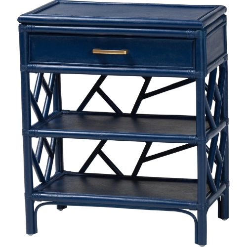 Daina 1 Drawer Nightstand with Open Shelves in Blue Natural Rattan