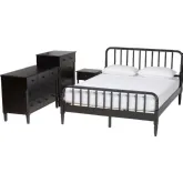 Braith Queen 4 Piece Bedroom Set in Black Spindle Wood