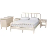 Braith King 4 Piece Bedroom Set w/ 2 Nightstands in Ivory Spindle Wood