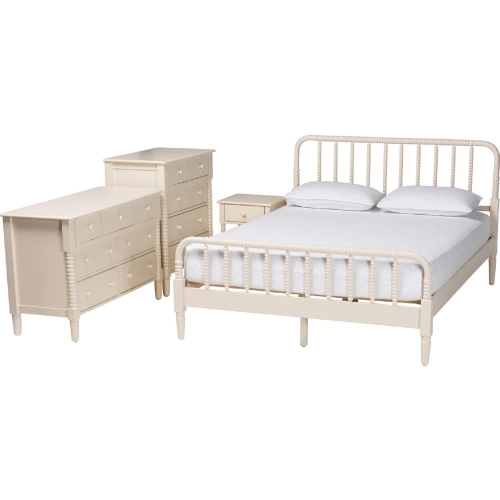 Braith King 4 Piece Bedroom Set in Ivory Spindle Wood