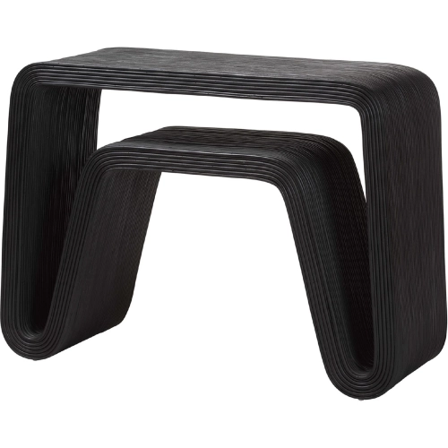 Abebi Waterfall Console Table in Black Rattan & Hairpin Legs