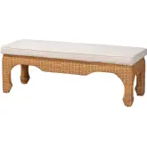 Abena Ming Style Bench in Light Honey Natural Rattan & Neutral Fabric