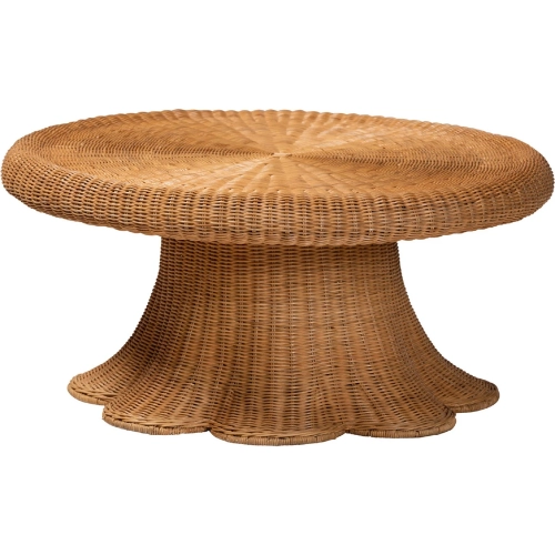 Avalon Scalloped Round Coffee Table in Natural Rattan