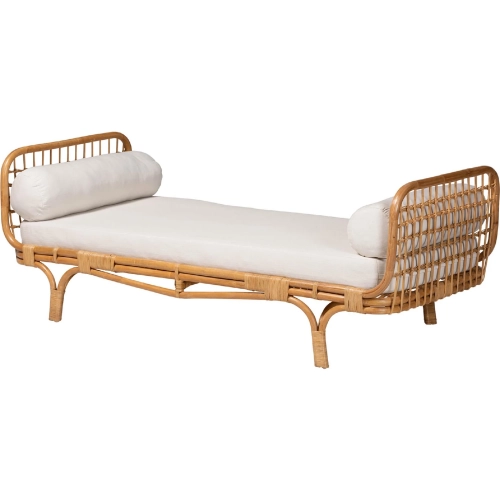 Aiko Twin Daybed in Handwoven Light Honey Rattan & Cream Fabric
