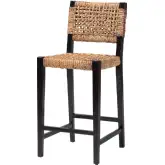 Alise Bar Stool in Dark Brown Wood & Seagrass