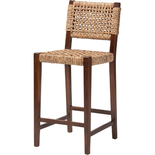 Alise Bar Stool in Mahogany Wood & Handwoven Seagrass