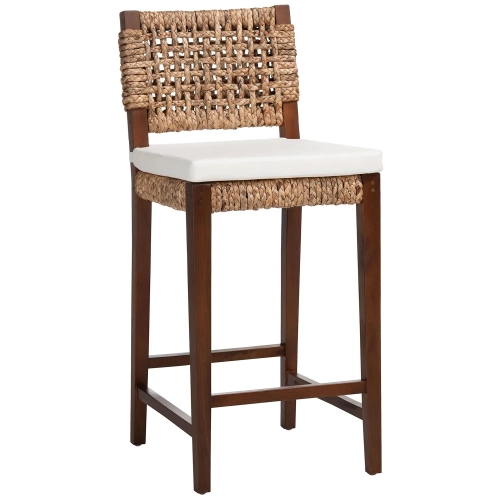 Alise Bar Stool in Mahogany Wood & Handwoven Seagrass