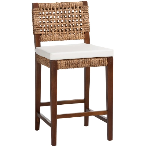 Alise Counter Stool in Earthy Brown Wood & Seagrass (Set of 2)