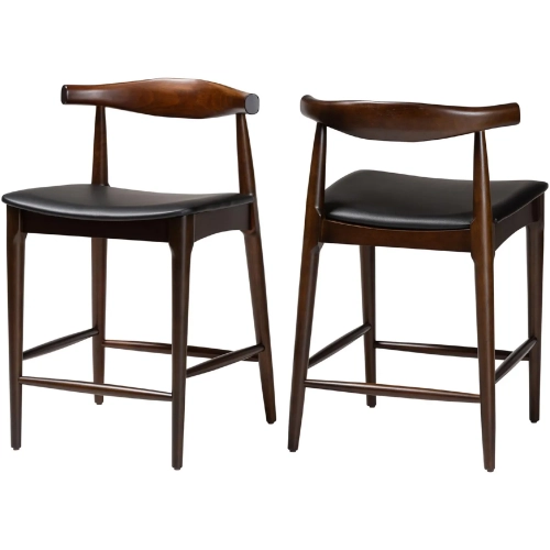 Eira Counter Stool in Walnut Finish Wood & Black Leatherette (Set of 2)