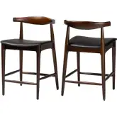 Eira Counter Stool in Walnut Finish Wood & Black Leatherette (Set of 2)