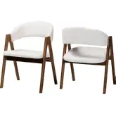 Virden Dining Arm Chair in Walnut Finish Wood & White Boucle Fabric (Set of 2)