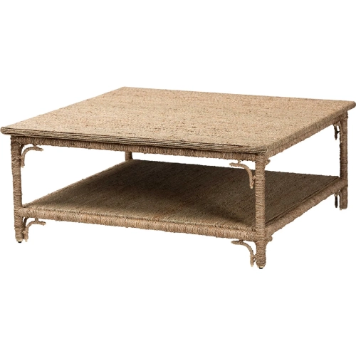 Ganit Square Coffee Table with Lower Shelf in Handwoven Seagrass