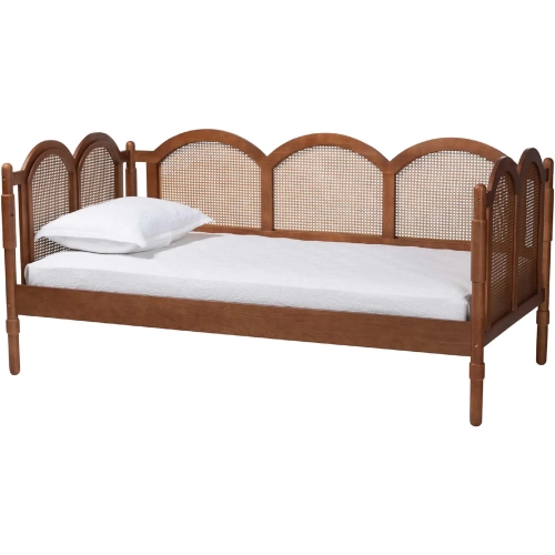 Carmiya Scalloped Twin Daybed in Wood & Synthetic Rattan