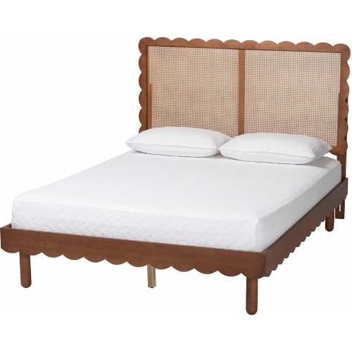 Orianthe Queen Scalloped Platform Bed in Wood & Rattan