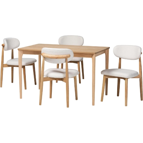Wattsu 5 Piece Dining Set in Natural Wood & White Boucle Fabric