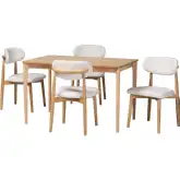 Wattsu 5 Piece Dining Set in Natural Wood & White Boucle Fabric