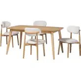 Emily 5 Piece Dining Set in Natural Wood & White Boucle Fabric