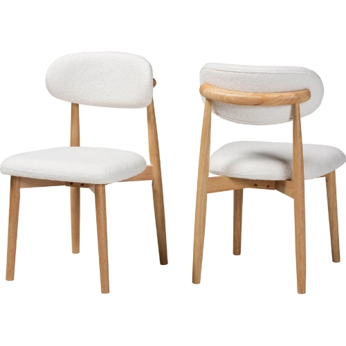 Wattsu Dining Chair in Natural Wood & White Boucle Fabric (Set of 2)