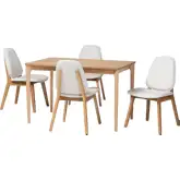 Hudson 5 Piece Dining Set in Natural Wood & White Boucle Fabric