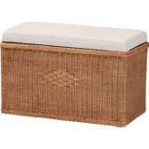 Eamon Storage Bench in Braided Natural Rattan & Cream Fabric