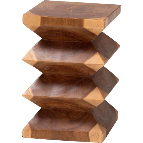 Malati Zigzag End Side Table in Natural Brown Solid Suar Wood
