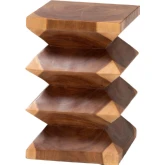 Malati Zigzag End Side Table in Natural Brown Solid Suar Wood