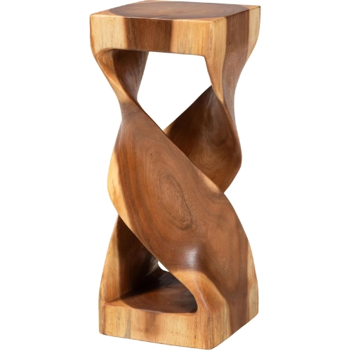 Rapha End Table Sculptural Pedestal in Hand Carved Suar Wood