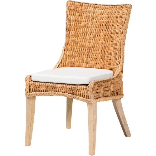 Derris Tall Wingback Dining Chair in Light Honey Rattan, Mango Wood & Neutral Fabric (Set of 2)