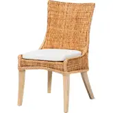 Derris Tall Wingback Dining Chair in Light Honey Rattan, Mango Wood & Neutral Fabric (Set of 2)