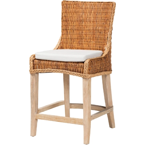 Derris Tall Wingback Counter Stool in Light Honey Rattan, Mango Wood & Neutral Fabric (Set of 2)