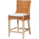 Derris Tall Wingback Counter Stool in Light Honey Rattan, Mango Wood & Neutral Fabric (Set of 2)