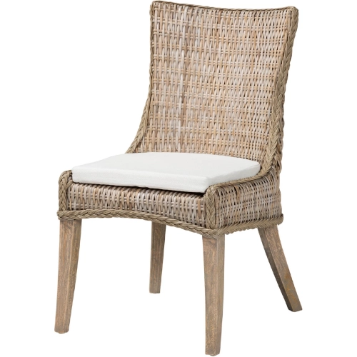 Derris Tall Wingback Dining Chair in Grey Wash Rattan, Mango Wood & Neutral Fabric