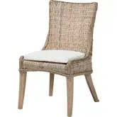 Derris Tall Wingback Dining Chair in Grey Wash Rattan, Mango Wood & Neutral Fabric (Set of 2)