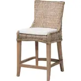 Derris Tall Wingback Counter Stool in Grey Wash Rattan, Mango Wood & Neutral Fabric (Set of 2)