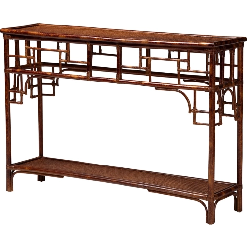 Sebalio Console Table w/ Open Shelf in Tortoise Color Natural Rattan