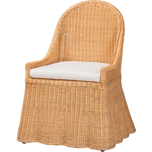 Maya Scalloped Accent Chair in Handwoven Natural Rattan & Neutral Fabric