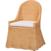 Maya Scalloped Accent Chair in Handwoven Natural Rattan & Neutral Fabric