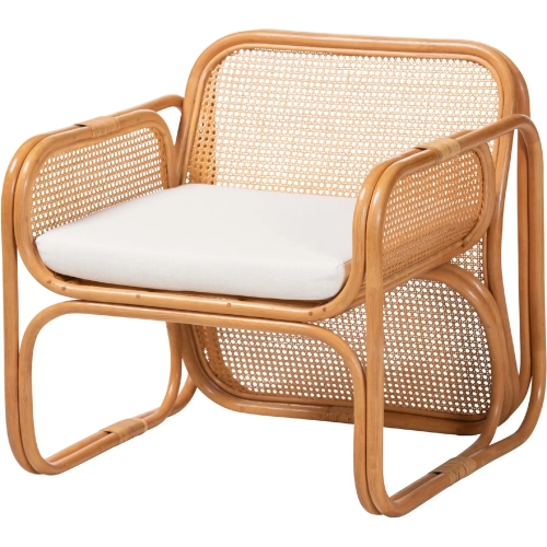 Cambridge Accent Arm Chair in Natural Rattan, Cane & Neutral Fabric