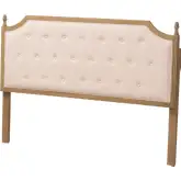 Lourdes Queen Headboard in Tufted Beige Fabric & Weathered Oak Brown Wood