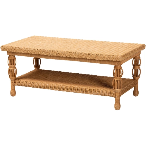 Dolby Coffee Table w/ Shelf in Handwoven Natural Rattan