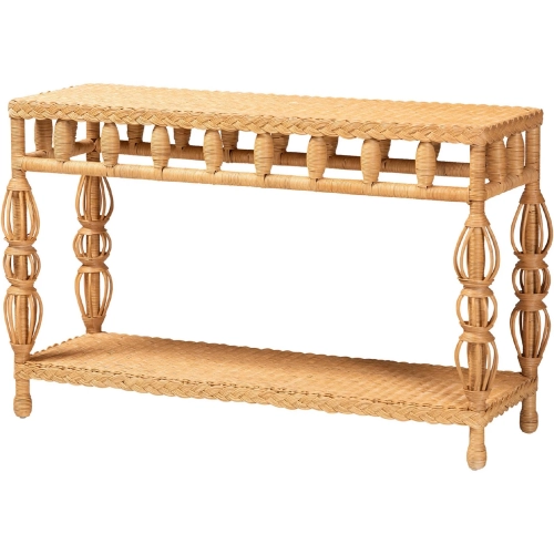 Dolby Console Table w/ Shelf in Handwoven Natural Rattan