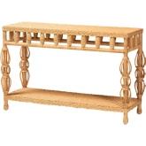 Dolby Console Table w/ Shelf in Handwoven Natural Rattan