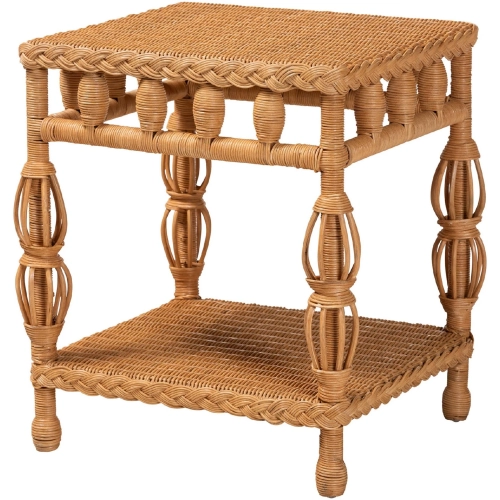 Dolby End Table w/ Shelf in Handwoven Natural Rattan