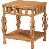 Dolby End Table with Shelf in Handwoven Natural Rattan