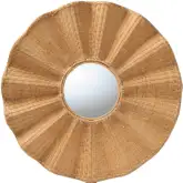 Palm Scalloped Round Wall Mirror in Handwoven Rattan